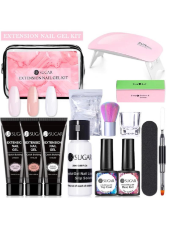 Kit professionnel de vernis à ongles en poly, 14 pièces, extension de vernis à ongles blanc rose nude avec mini lampe à led UV